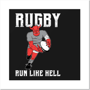 Rugby Run like Hell Color - Distressed Posters and Art